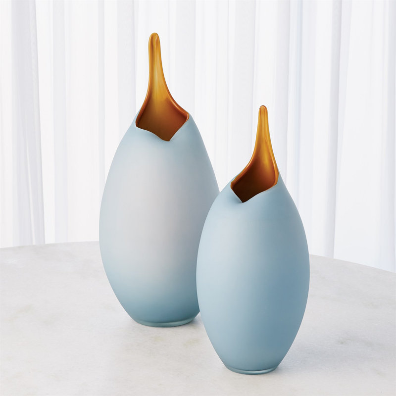 Amber and Blue Frosted Glass Decorative Vase