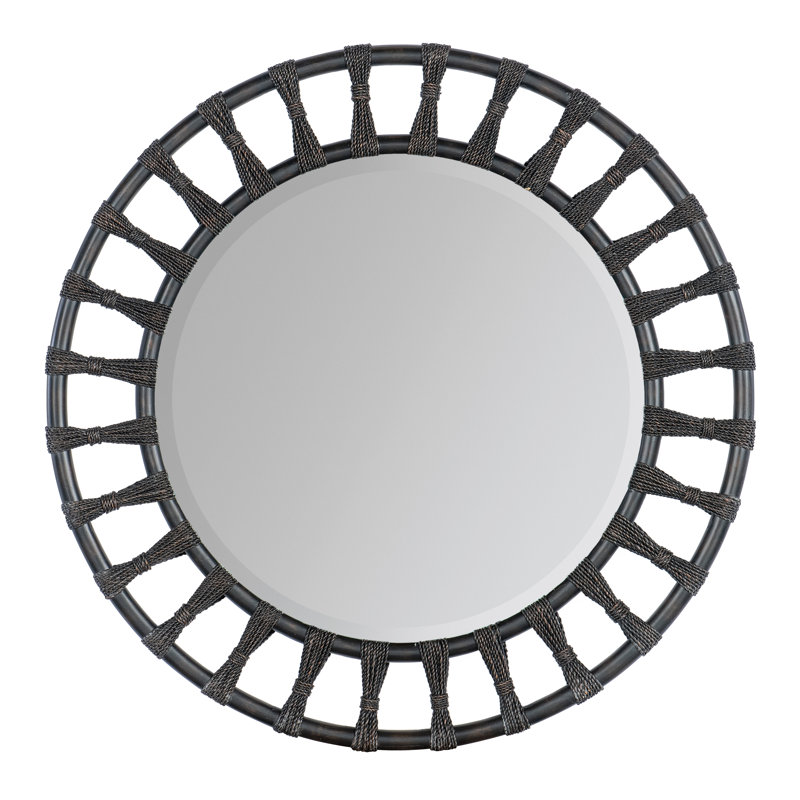 Contemporary Round Wood and Rope Wall Mirror