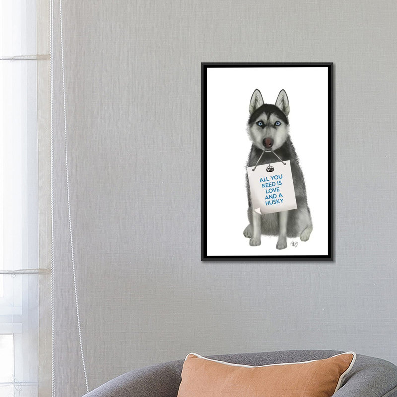 «All You Need is Love Series: Husky», impression sur toile, H 60 po x l 40po x P 1,5 po, Toile avec cadre noir, Pas de tapis