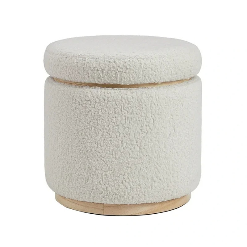 Thurleigh Round Sherpa Ottoman with Storage, White Performance Sherpa