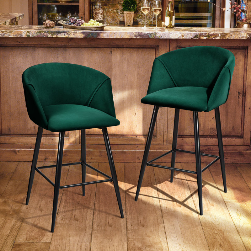 Meurer Upholstered Counter Stool with Metal Frame, Dark Green