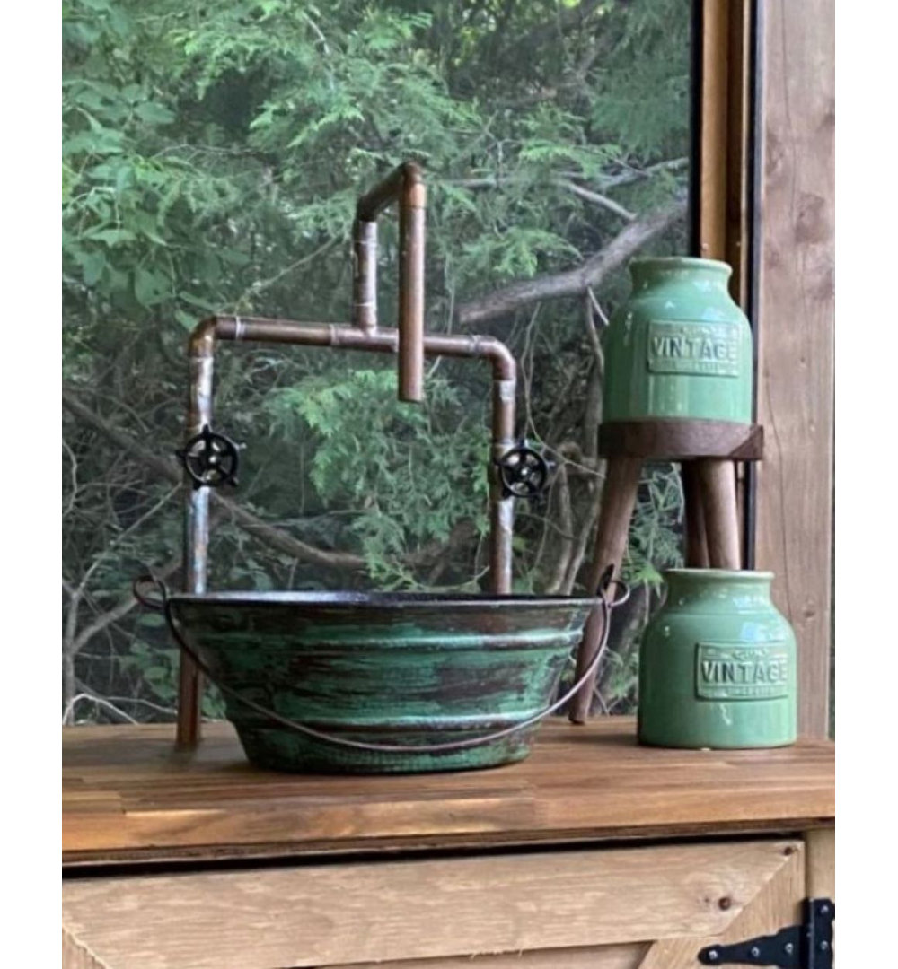 15" Copper Vessel BUCKET Bathroom Sink with Green Patina Exterior, Pop-Up Drain Included SimplyCopper