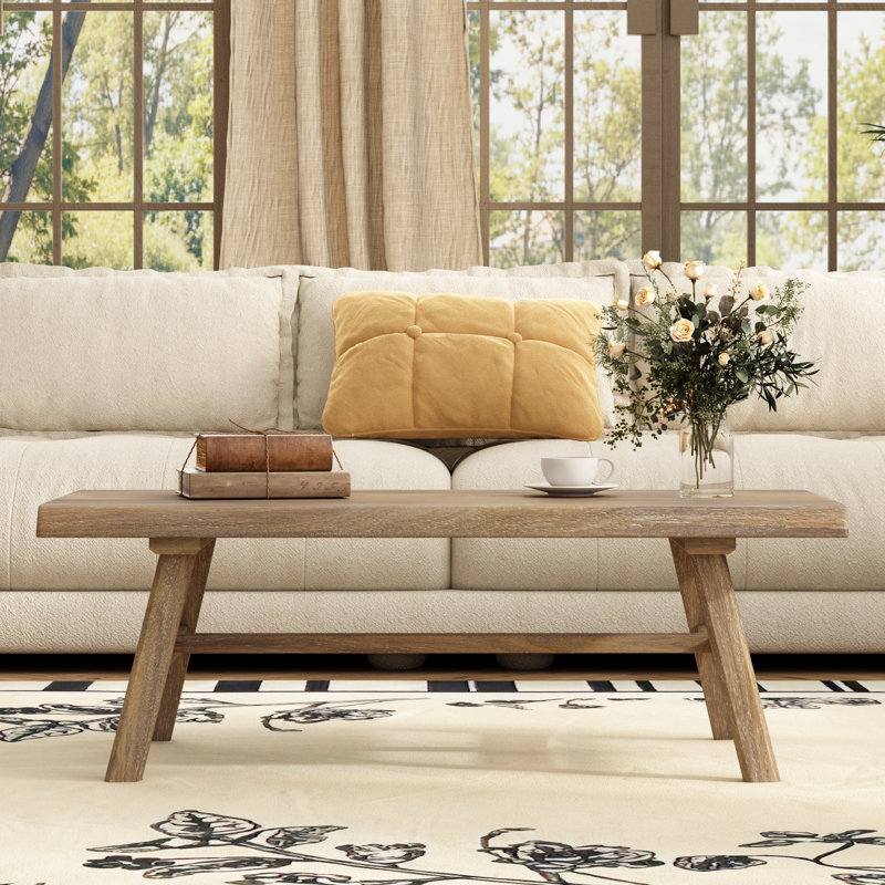 43.3''W Solid Wood Coffee Table Mortise and Tenon Design