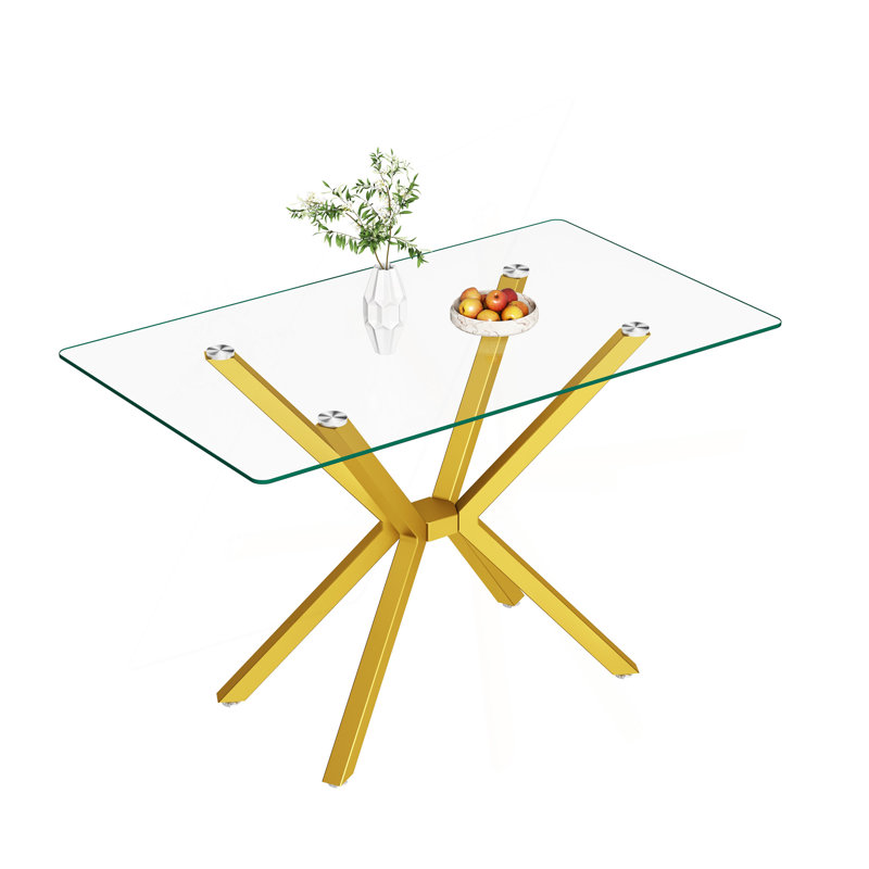 47.24" Rectangular Clear Tempered Glass Dining Table,Stylish Design With Metal Legs, Kitchen Table For Dining Room