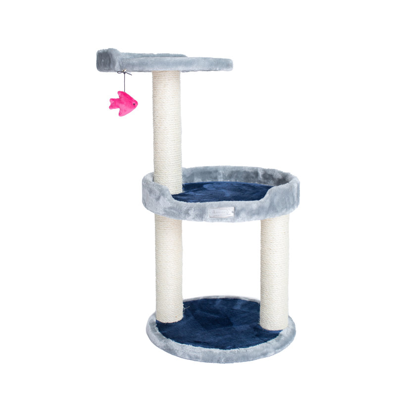 Gray Faux Fur and Sisal 3-Level Cat Tree