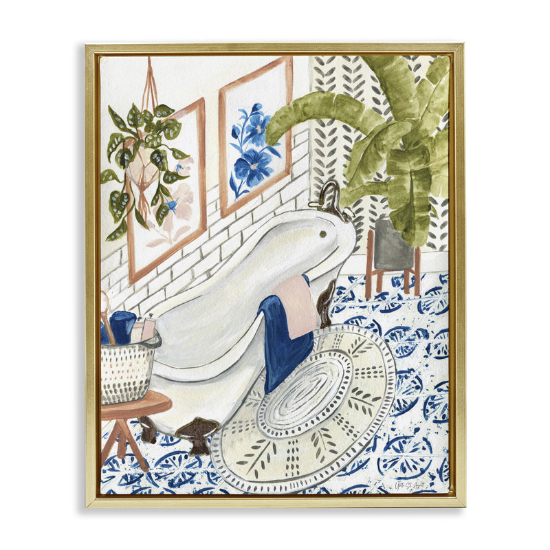 «Boho Chic Bathaign Brown», encadrée par Floater, Cadre flottant métallique doré, H 21 po x l 17 po