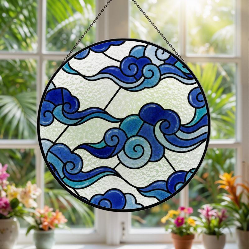 Panneau de vitrail 12 "H Blue Cloud, H 12 po x l 12 po