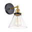 Applique murale 1 lumière noire et laiton antique avec abat-jour en verre transparent Mateo-303354682