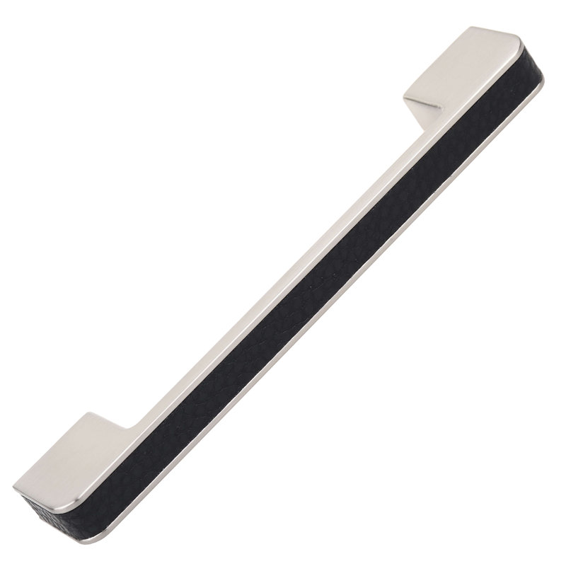 Poignée barre en cuir embossé, Nickel satiné, 3.75", 10