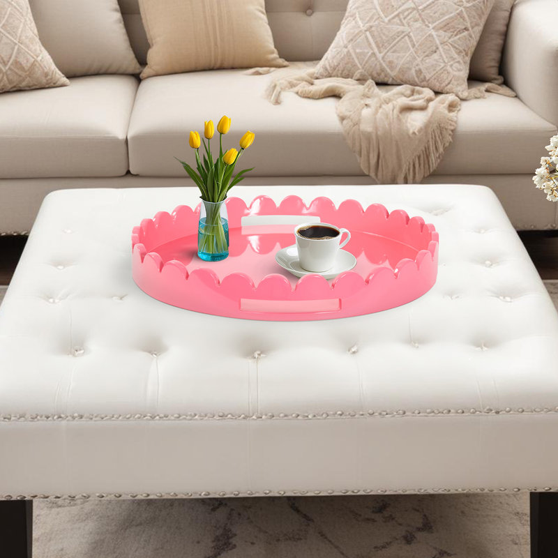 Plateau rond en bois festonné Effa, Rose