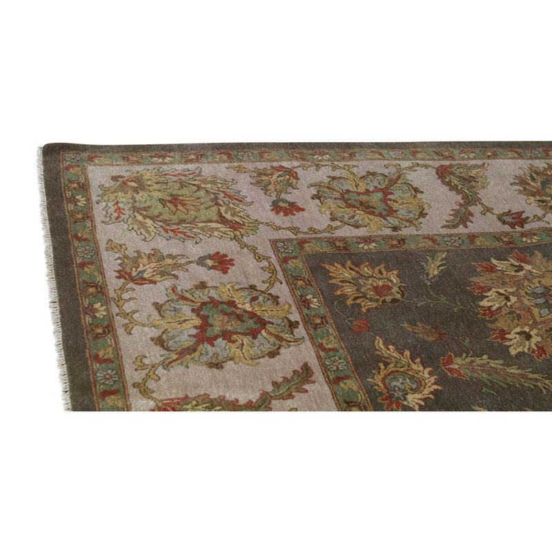 Tapis brun / blanc / crème noué à la main, Rectangle 9 pi x 12 pi 3 po