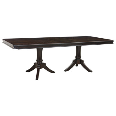 Table de salle à manger à rallonge en bois de cerisier foncé rectangulaire de 96 pouces avec base à double piédestal pour 8 sièges
