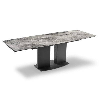 Gainey 35.4 " Extendable Rectangular and Free Form Glass Top with Iron Base Dining Table