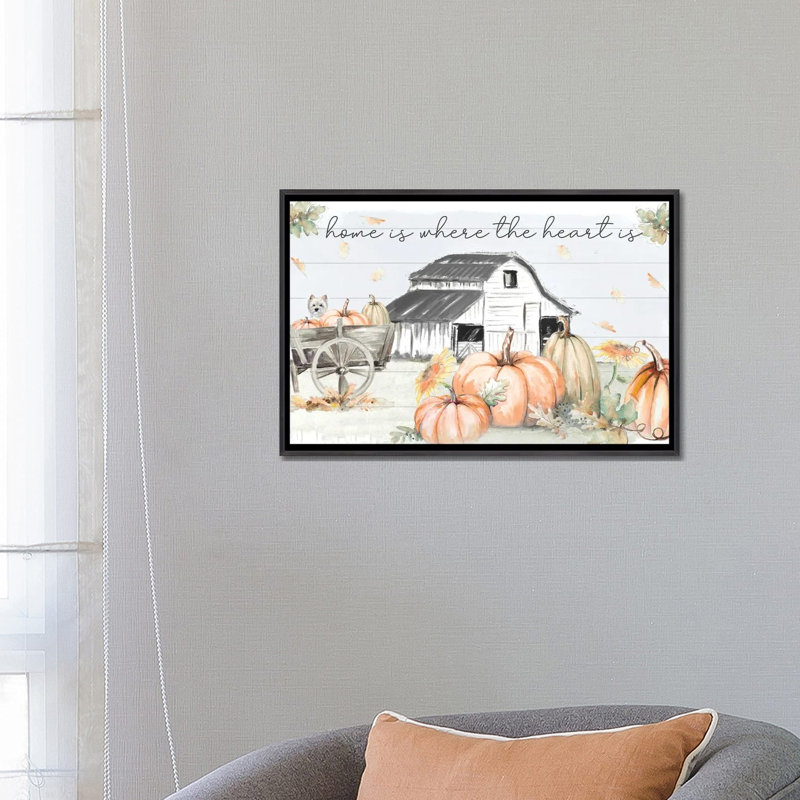 «Pumpkin Barn» par Patricia Pinto, reproduction d'impression sur papier, H 18 po x l 26 po x P 1,5 po, Pas de tapis
