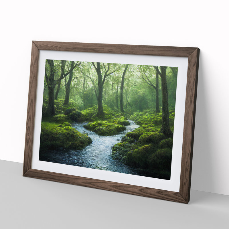 XH1022-6339X Mysterious Forest Stream Vol.2 - Single Picture Frame Print, 46cm H x 64cm W x 2cm D, Walnut