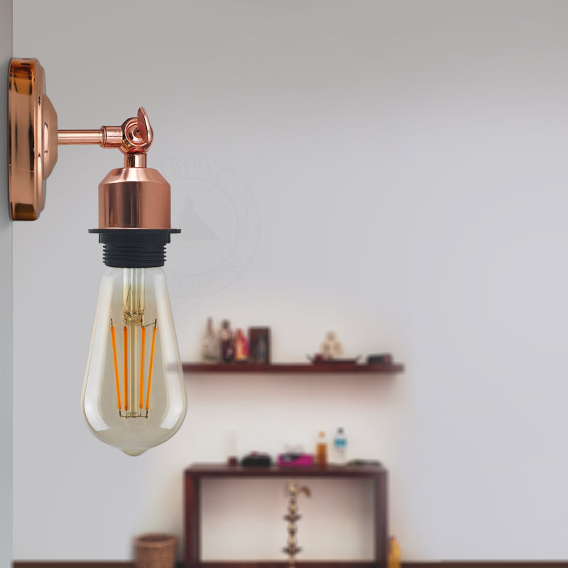Boykin Adjustable Wall Sconce – Vintage Style Dimmable Light with Metal Shade by Breakwater Bay, No, Rose Gold
