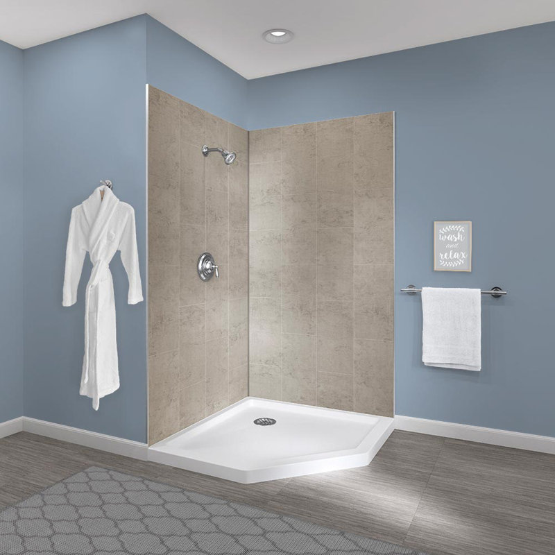 Shale Gray Composite Corner Shower Wall Panels, 42" x 78"