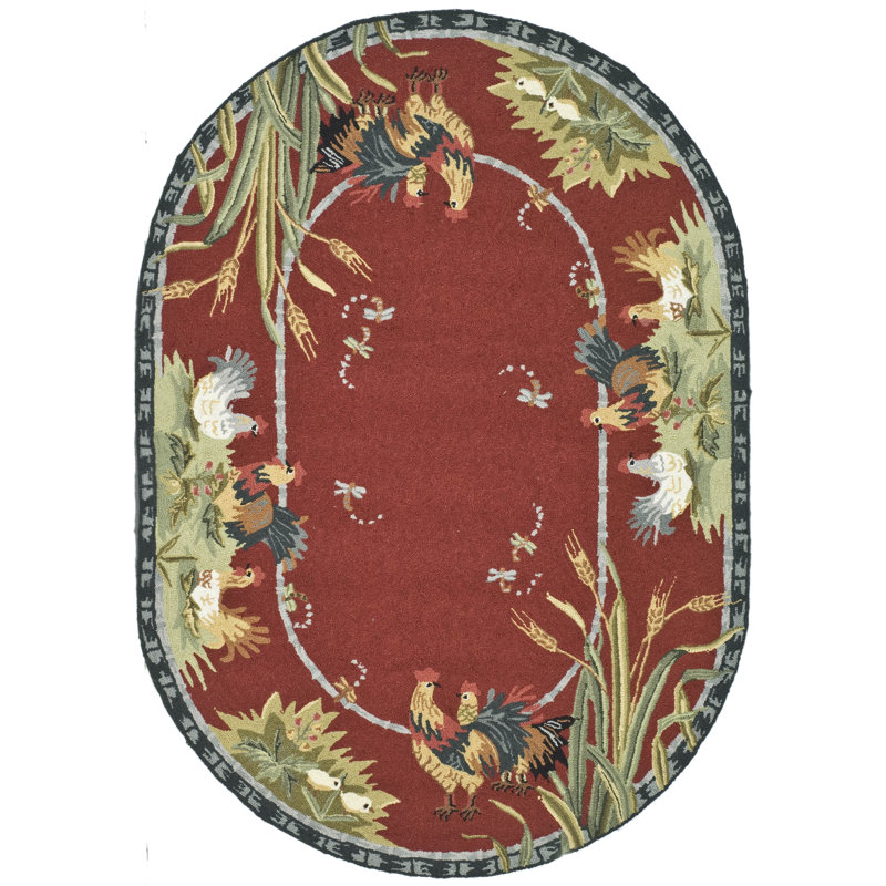 Kinchen Hand Hooked Wool Floral Rug, Oval 7'6" x 9'6" 
