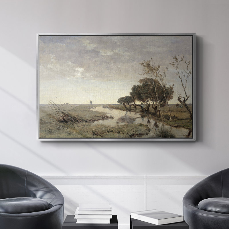 Paysage rétro - CDLxxiv, H 27 po x l 41 po x P 2 po, Toile argentée avec cadre flottant