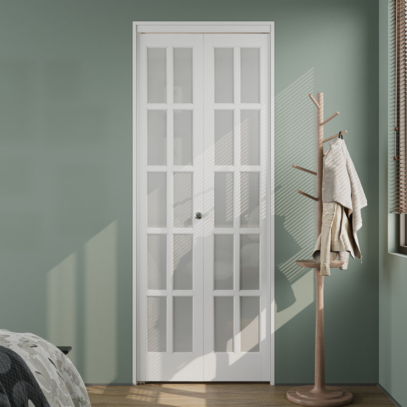 Porte pliante en verre givré à finition française avec trousse de quincaillerie, 30 po x 80 po