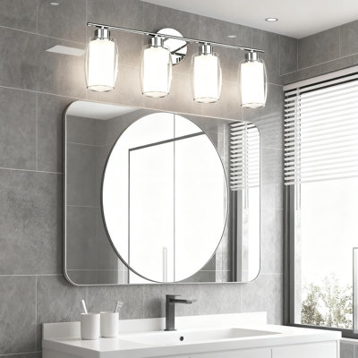 Luminaire de salle de bain 4 lumières 4 lumières, éclairage moderne de haut en bas avec verre transparent et givré pour miroir, finition chromée, 25,2 pouces, excluant les ampoules
