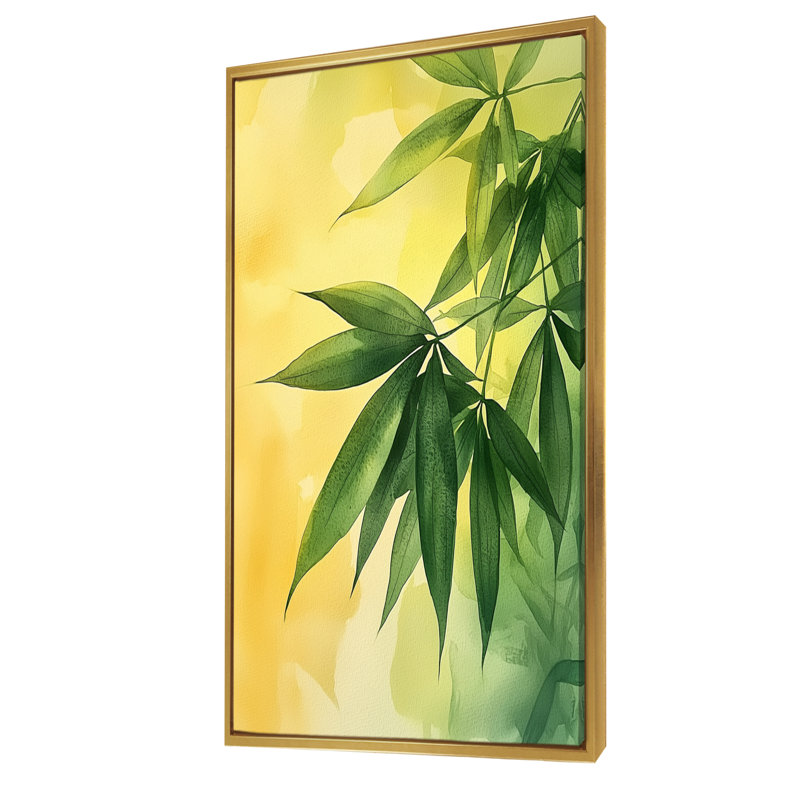 Cohe vert jaune feuilles de bambou en Afrique II - feuilles, art mural, H 60 po x l 28 po, Reproduction avec cadre flottant