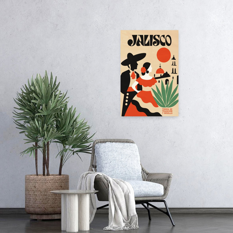 Jalisco Traditional Couple Minimalist Retro Traditional City Plant Wall Art Print 1 Piece Wrapped Canvas Wall Art