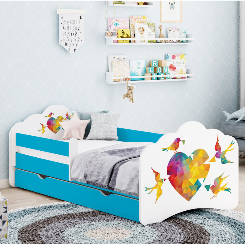 Calabrese European Toddler Bed Frame with Drawers, 70 x 140cm, Blue