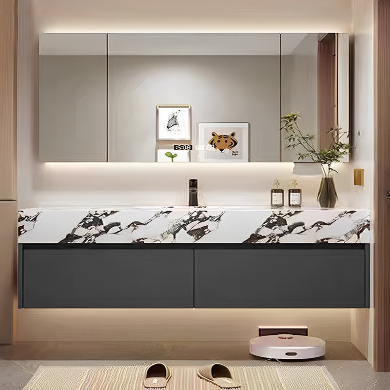 Armoire de salle de bain de style nordique minimaliste, Gris foncé, H 19,7 po x l 70,9 po x P 19,7 po