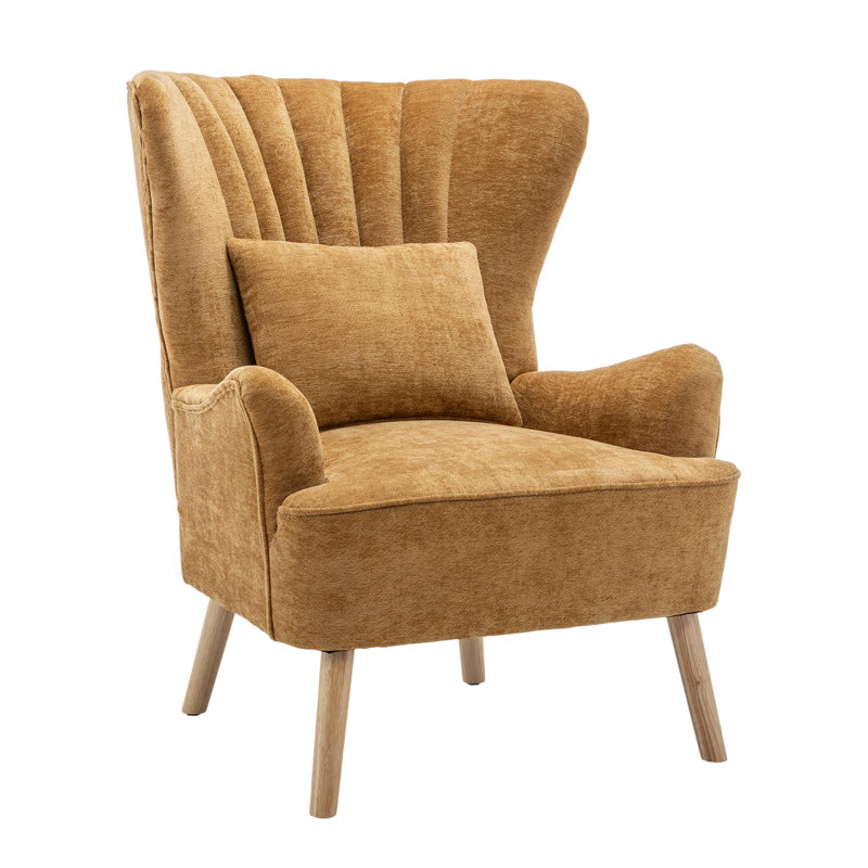 Upholstered Wingback Single Sofa Accent Chair with Wooden Legs, Blue Polyester, Black