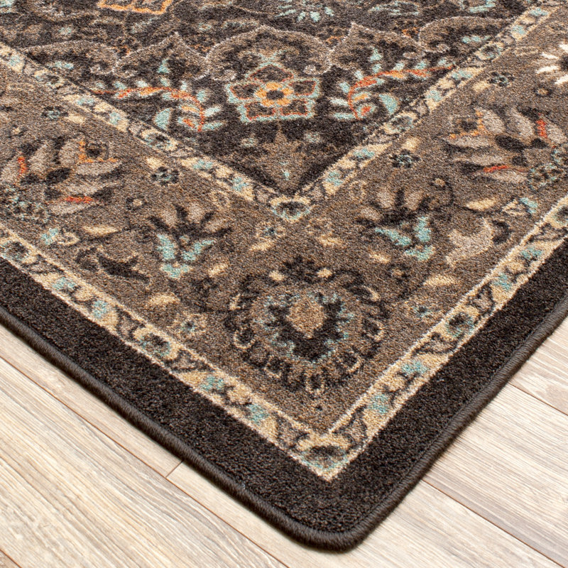 Tapis brun / noir à motif oriental Prolley, Tapis de couloir 2 pi 1 po x 7 pi 8 po