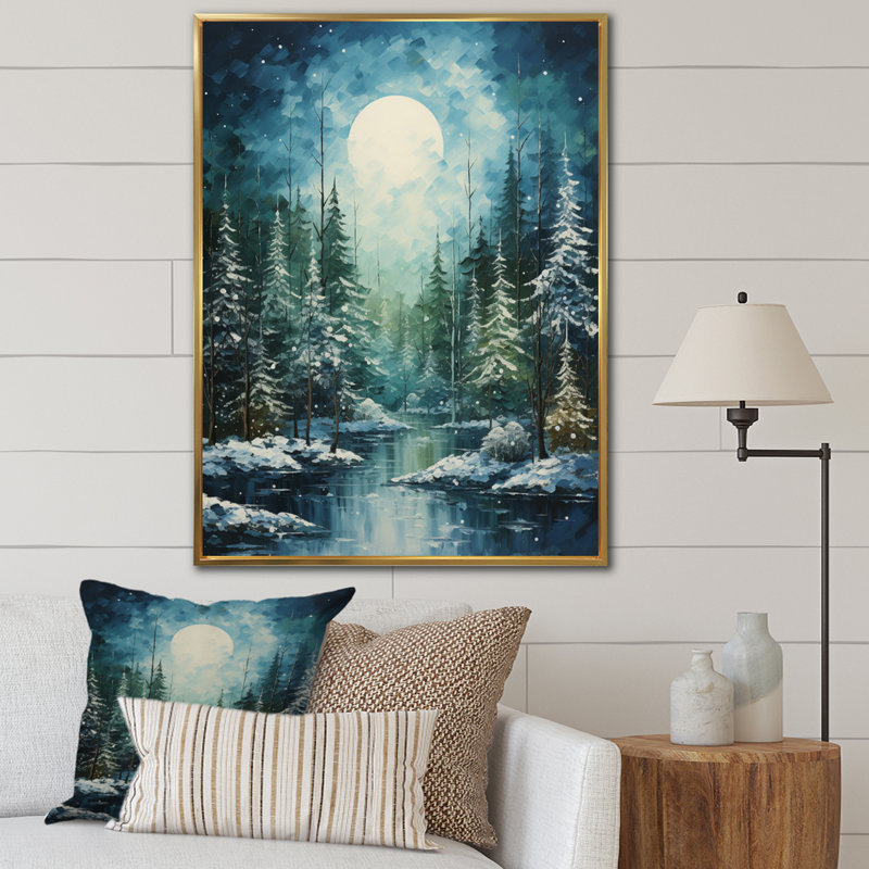 Winter Wintery Evergreen II, reproduction d'art sur toile, H 32 po x l 16 po, Cadre flottant doré