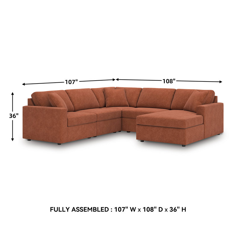 Canapé modulaire 5 pièces avec méridienne Depew, Orienté à droite, Polyester orange