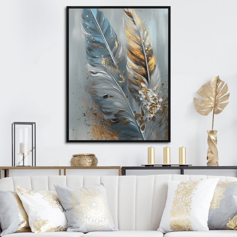 «Gwyndolin Gold Feather Wanderlust I - Glam Feather», reproduction d'art sur toile encadrée, H 32 po x l 24 po x P 1 po