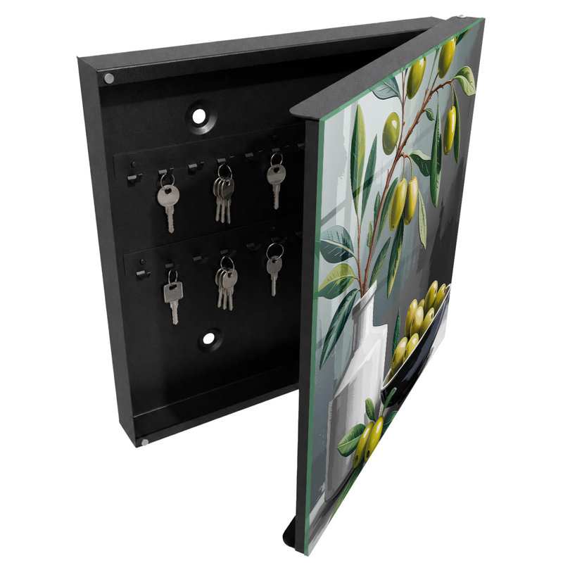Key storage box, Opens to the left, 30x30x5, White, Captivating olive tree in a vase and place, 