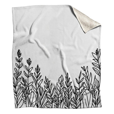 Black White Leaf Illustration Blankets