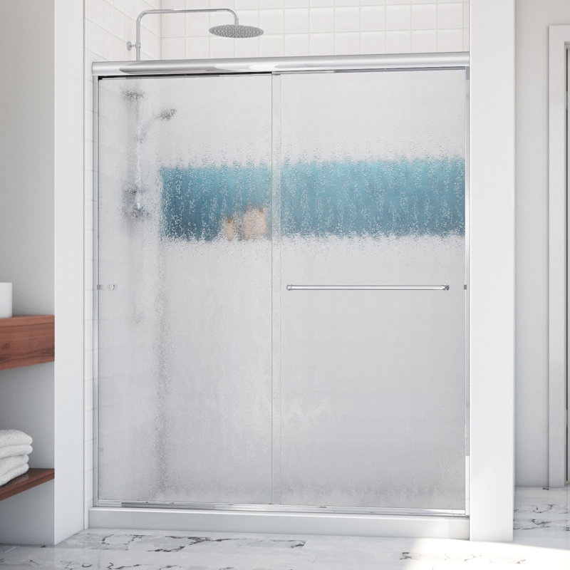 Ese - W x 76.375'' H Bypass Door Semi-Frameless Shower Door with, Left Opening, Rain, Polished Chrome