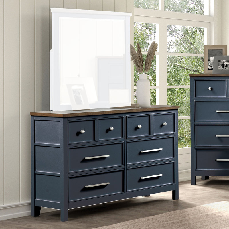 Commode 6 tiroirs Giordani, Bleu / brun foncé