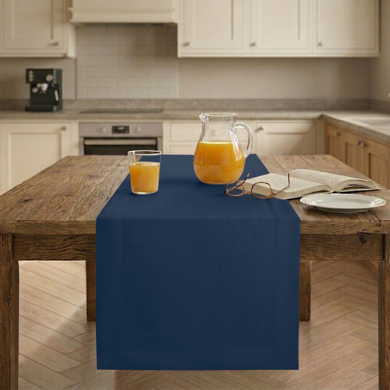 Chemin de table en faux lin, 108 po x 14 po, Bleu marine
