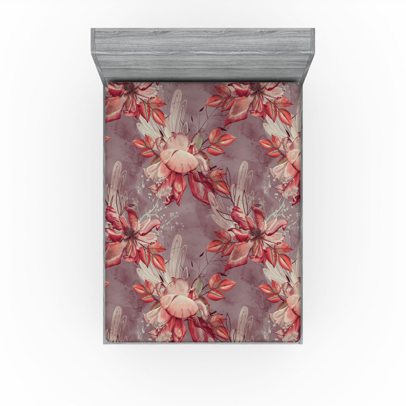 Drap-housse rustique Ambesonne, Drap-housse très grand californien, Fuchsia foncé, ardoise, brun / floral