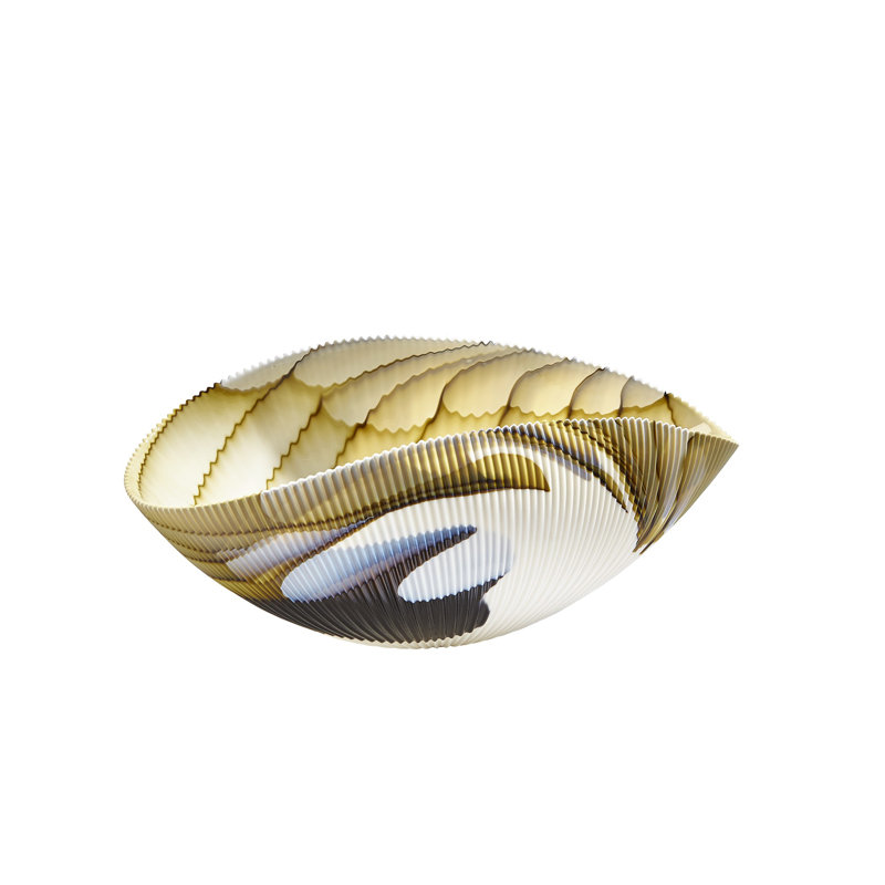 Pleated Glass Decorative Bowl, 8" H x 10" W x 17" D