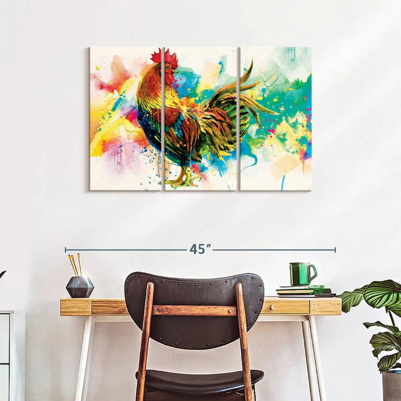 Ensemble de coqs sur toile 3 pièces, H 24 po x l 38 po x P 1,25 po