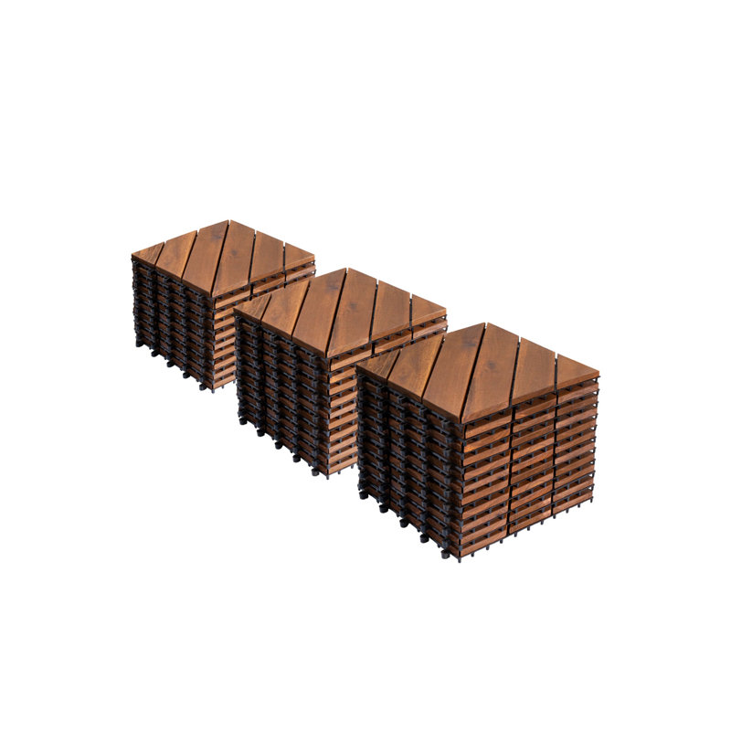 27 tuiles de terrasse à emboîtement 27 pièces, tuiles de bois d'acacia à motif diagonal de 12 po x 12 po, terrasse extérieure imperméable toutes saisons pour patio, jardin, piscine, balcon