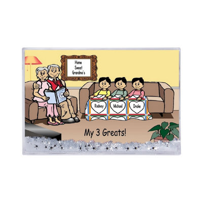 Personalized Grandma & Grandpa Reading 3 boys MINI Snow Globe Frame Gift