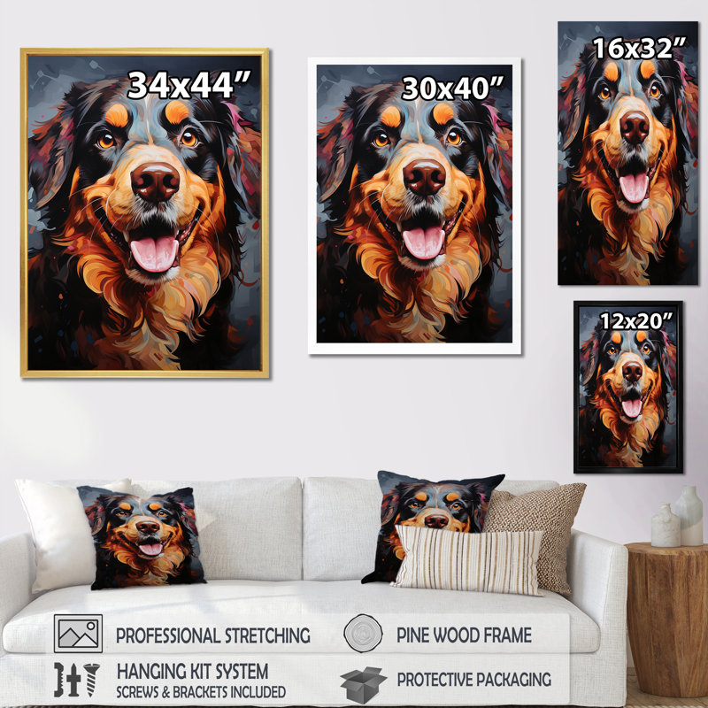 Bernese Mountain Majesty I sur toile, Cadre doré simple, H 20 po x l 12 po x P 1 po