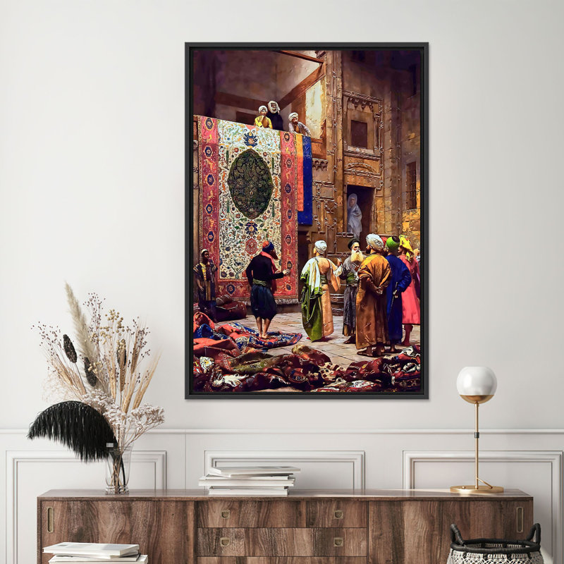Toile imprimée: Cairo Carpet Market par Jean-Leon Gerome, 1P BlackFramedCanves, 39,4 po de hauteur x 27,6 po de largeur