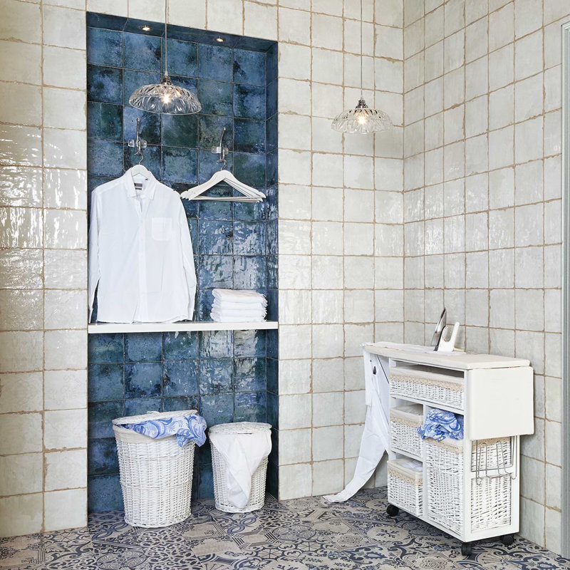 Angela Harris Dunmore Blu 8X8 Matte Ceramic Floor Tile, White
