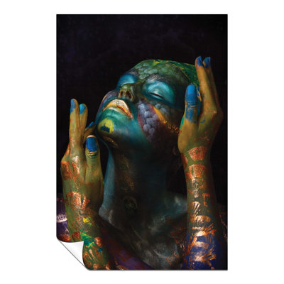 Woman In Metallic Blue And Green Face And Body - No Frame Print
