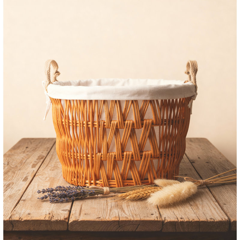 Yellow Wicker Storage Basket with Handles – Decorative Woven Organizer for Home, Yellow