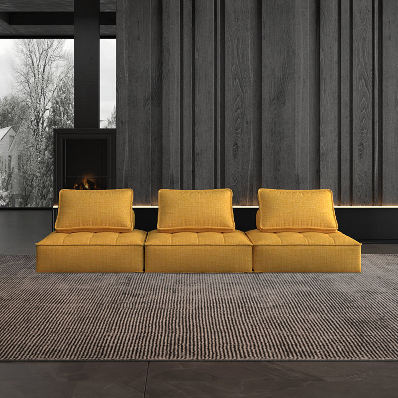 Canapé modulaire rembourré 3 places , Microfibre / microsuède orange
